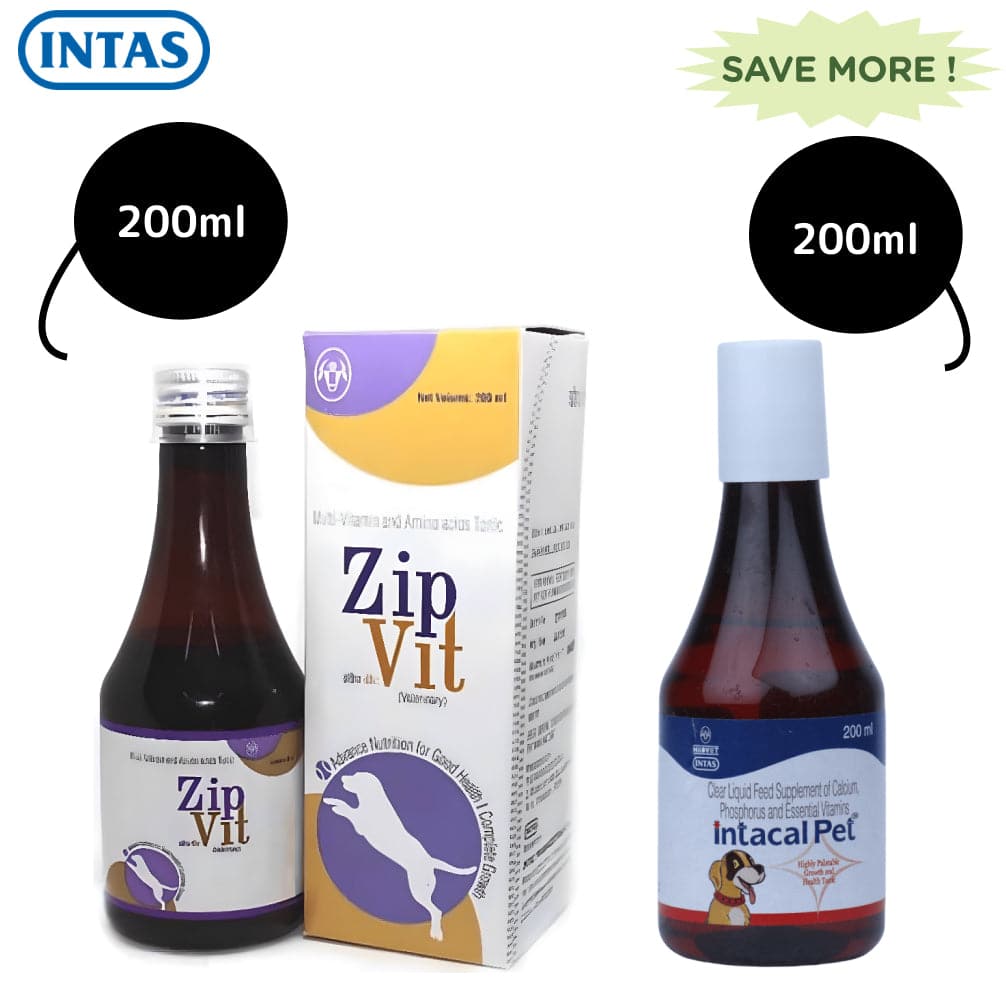 Intas Zipvit & Intacal Calcium & Multivitamin Supplement Combo for Dogs & Cats Both-Pharmacy Intas Pharmacy 200mL+200mL