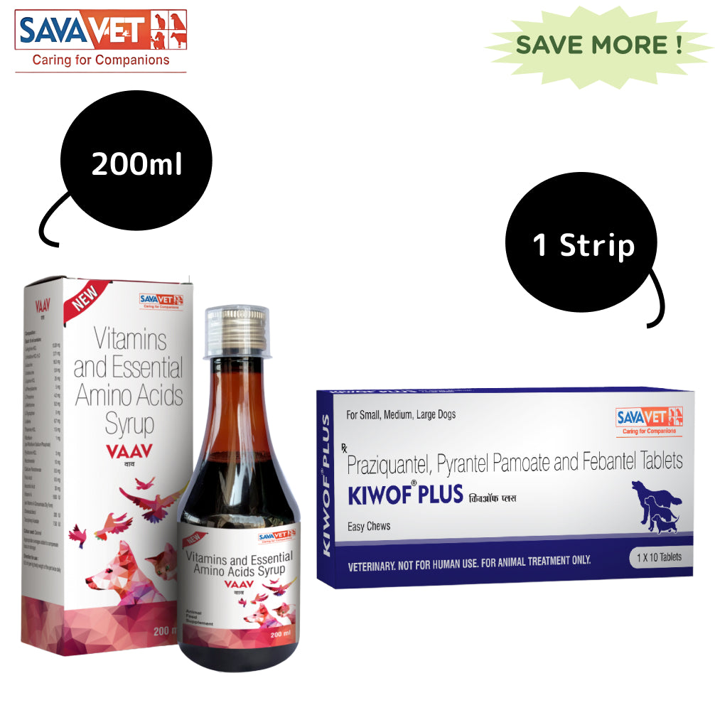 Savavet Kiwof Plus Dog Dewormer and Vaav Syrup for Dogs Combo
