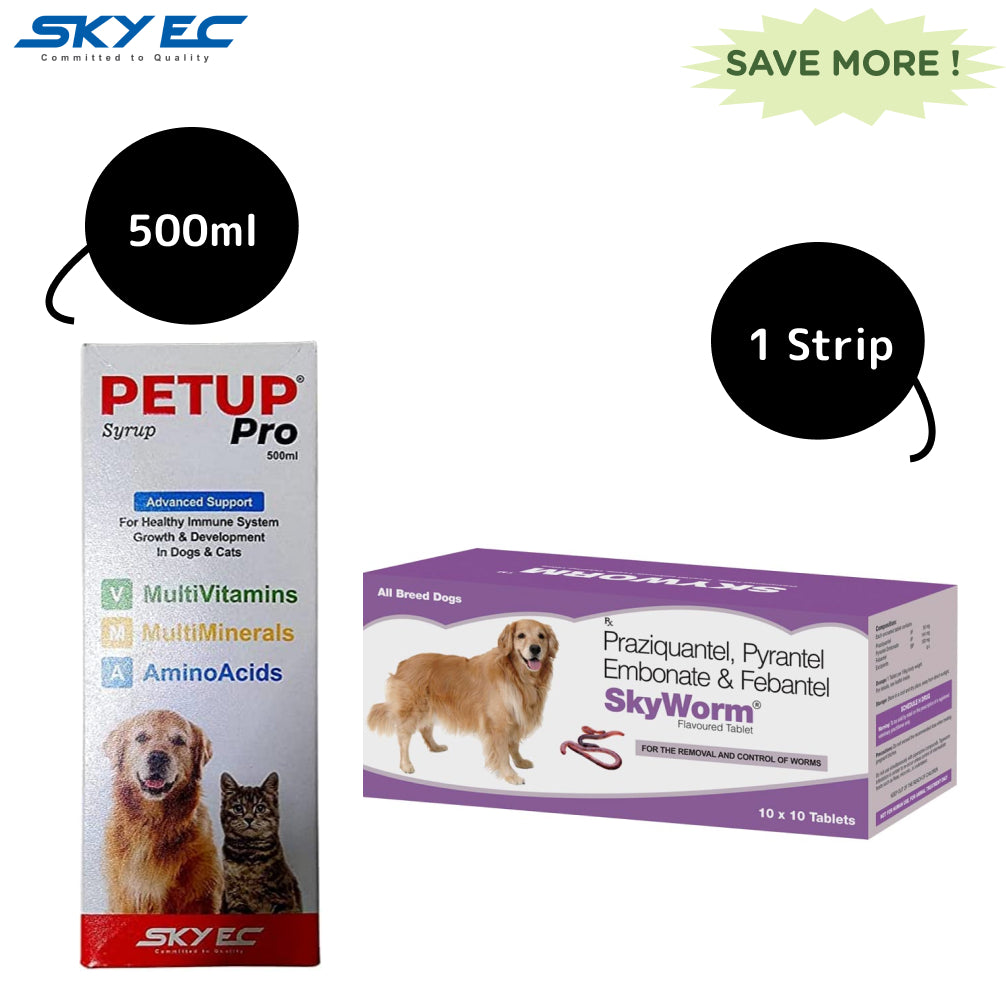 Skyec Skyworm Dog Dewormer and Petup Multi Vitamin Supplement for Dogs Combo