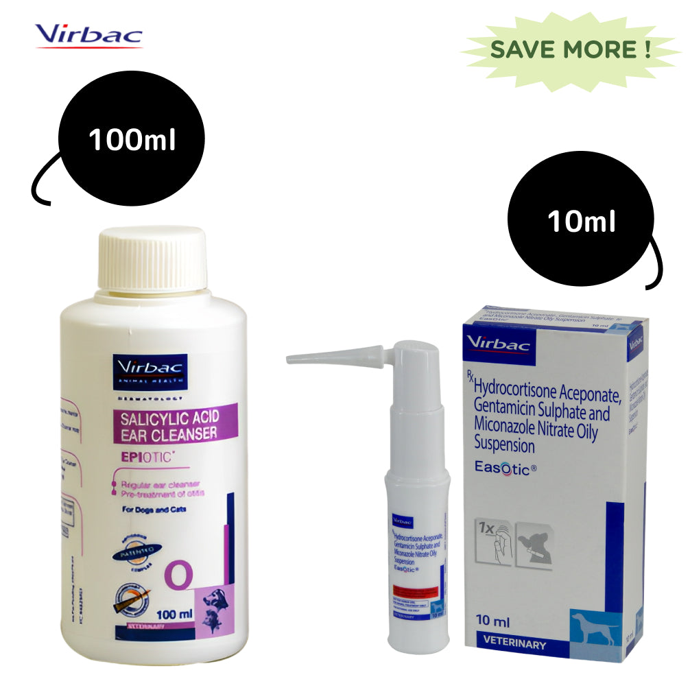 Virbac Epiotic Ear Cleanser (100ml) and Easotic Ear Drops (10ml) Combo Both-Pharmacy Virbac Pharmacy 100mL + 10mL