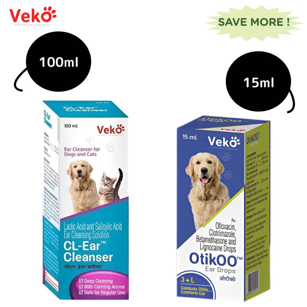 Veko CL Ear Cleanser (100ml) and Otikoo Ear Drops (15ml) Combo Both-Pharmacy Veko Pharmacy 100mL + 15mL