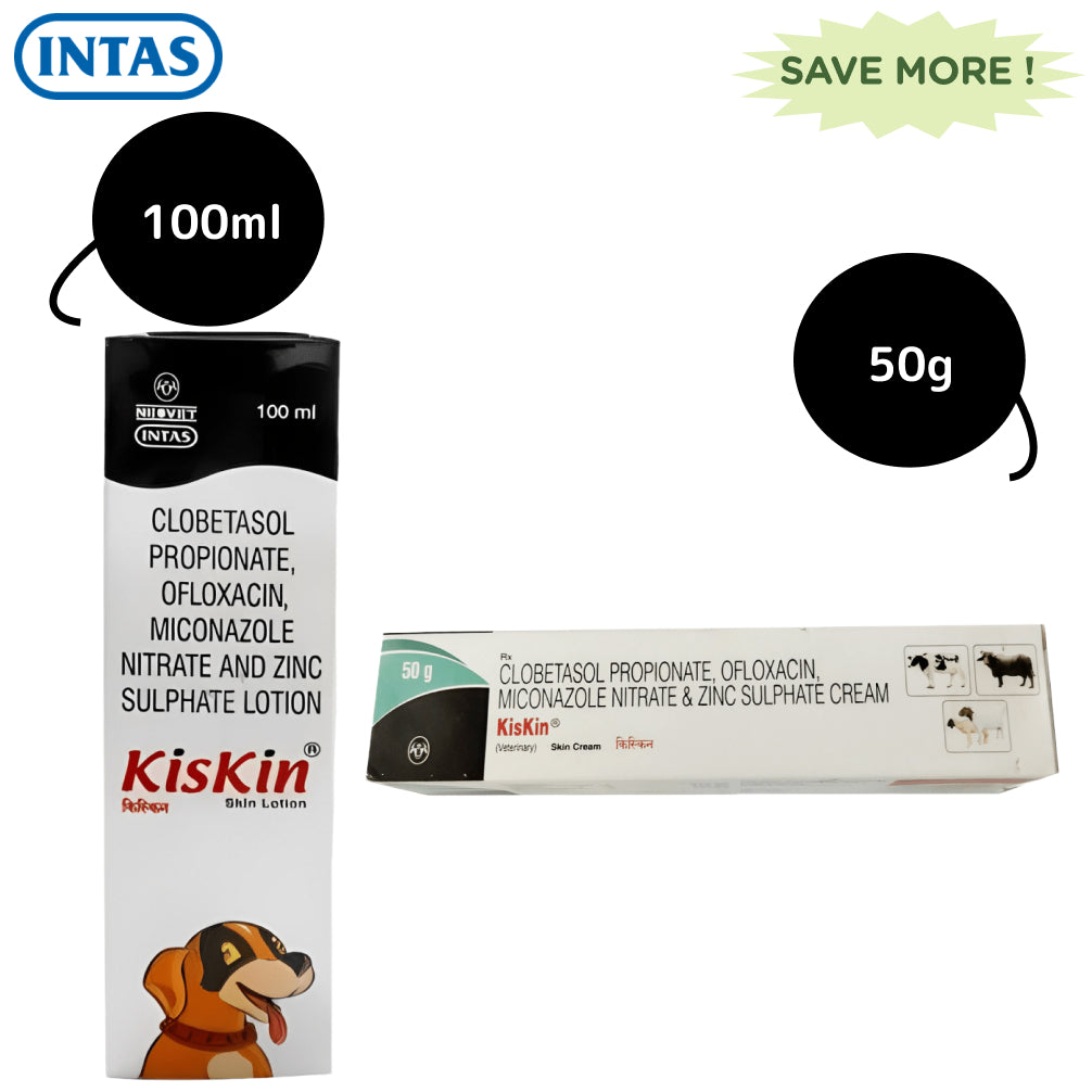 Intas Kiskin Lotion (100ml) and Kiskin Ointment (Cream) (50g) for Dogs and Cats Combo Both-Pharmacy Intas Pharmacy 100ml+50g