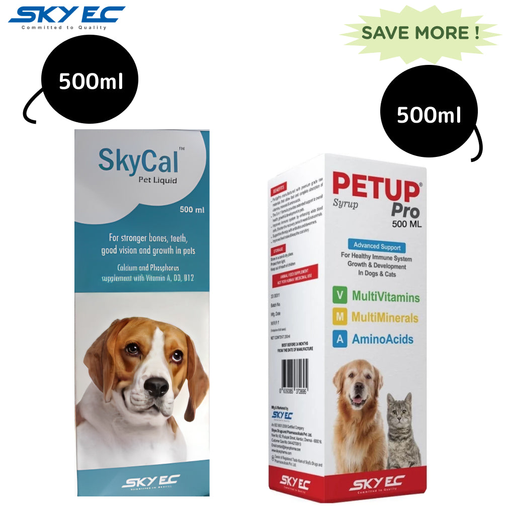 Skyec Sky Cal Calcium Supplement Syrup (500ml) and Petup Pro Syrup (500ml) for Dogs and Cats Combo Both-Pharmacy Skyec Pharmacy 500ml+500ml