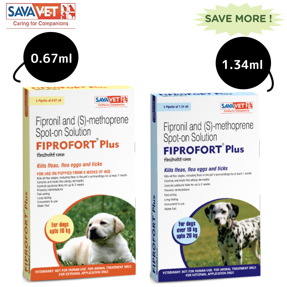 Savavet Fiprofort Plus (Fipronil) Tick & Flea Control Spot On for Dogs Upto 10kg and 10-20kg Combo Dogs-Pharmacy Savavet Pharmacy Upto 10kg + 10-20kg