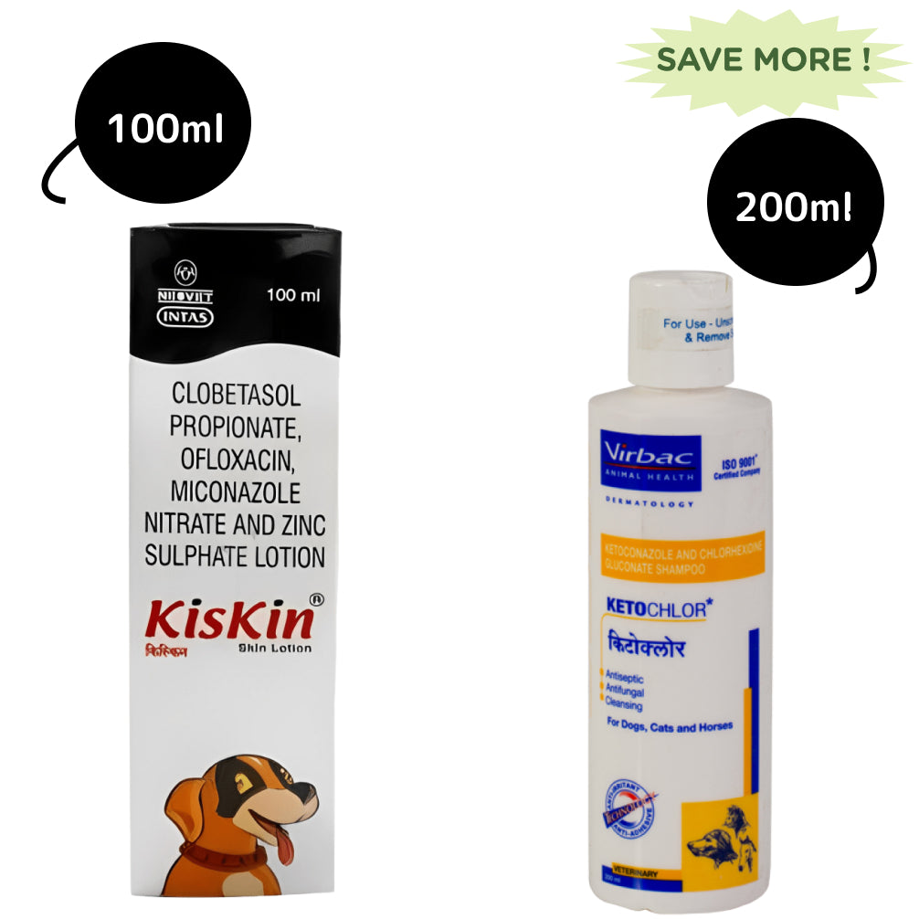 Virbac Ketochlor Shampoo (200ml) and Intas Kiskin Lotion (100ml) Combo Both-Pharmacy Exclusive Combo 200ml+100ml