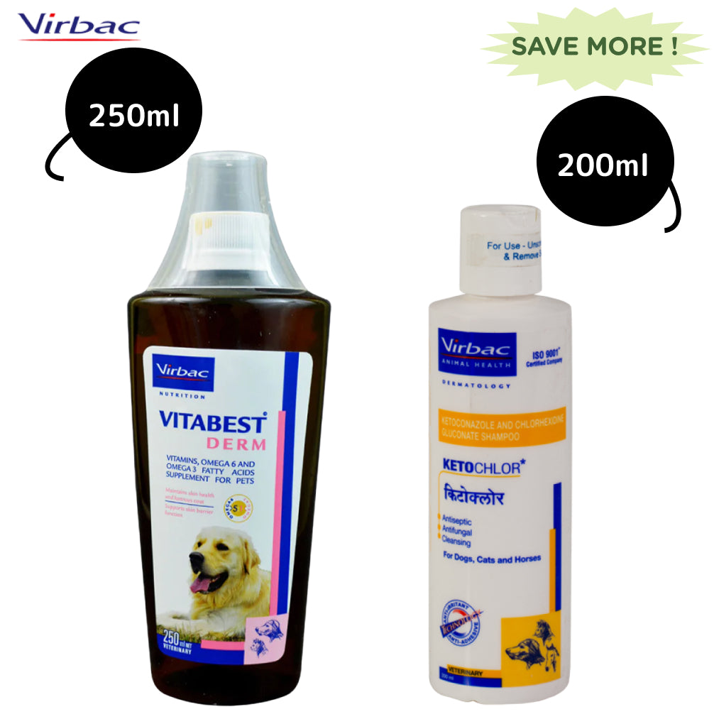 Virbac Vitabest Derm Omega Syrup (250ml) and Ketochlor Shampoo (200ml) Combo Both-Pharmacy Virbac Pharmacy