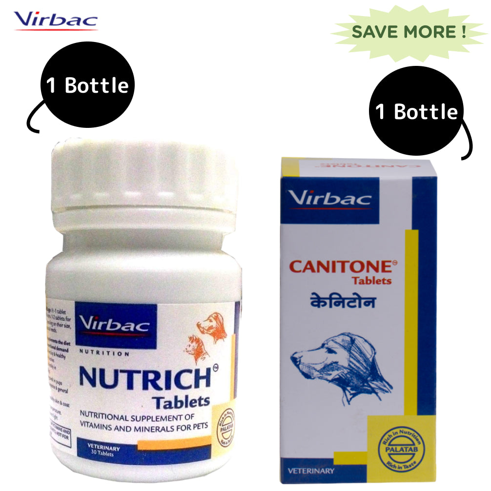 Virbac Canitone Tablets (30 tablets) and Nutrich Tablets (30 Tablets) for Dogs & Cats Combo Both-Pharmacy Virbac Pharmacy 30 tablets + 30 tablets