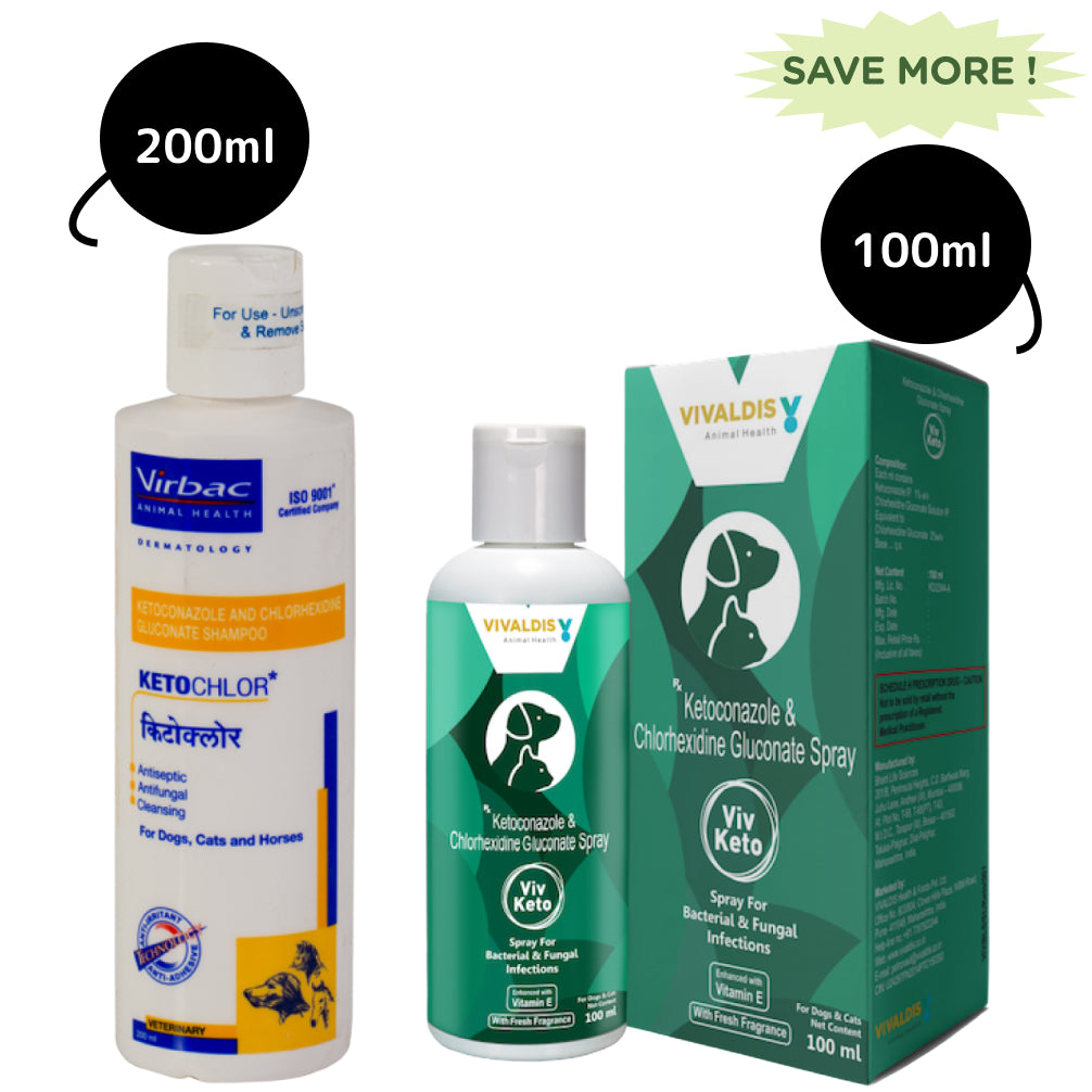 Virbac Ketochlor Shampoo (200ml) and Vivaldis Viv Keto Spray (100ml) Combo Both-Pharmacy Exclusive Combo 200ml+100ml
