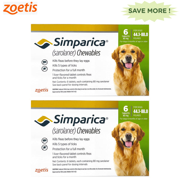 Zoetis Simparica (Sarolaner) 20-40kg Tick and Flea Control Tablet Combo for Dogs (6+6 tablets)