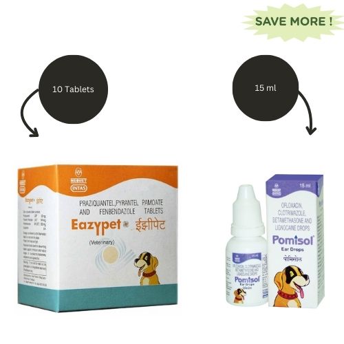 Intas Eazypet Dog Deworming Tablet (10 tablets) and Intas Pomisol Ear Drops for Dogs & Cats (15ml) Combo Dogs-Pharmacy Exclusive Combo 1 Strip (10 tablets) + 15mL