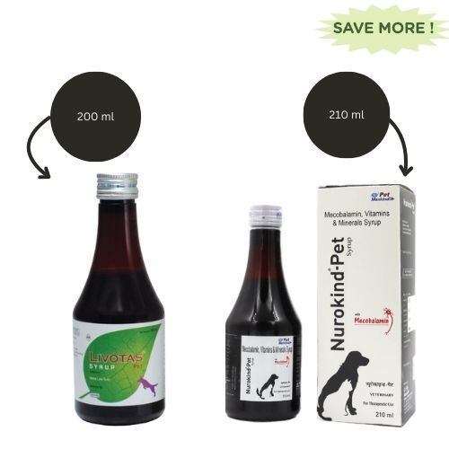 Mankind Nurokind Pet Syrup Multi Vitamin Supplement (210ml) and Intas Livotas Liver Tonic Appetite Booster for Dogs & Cats (200ml) Combo Both-Pharmacy Exclusive Combo 210mL + 200mL