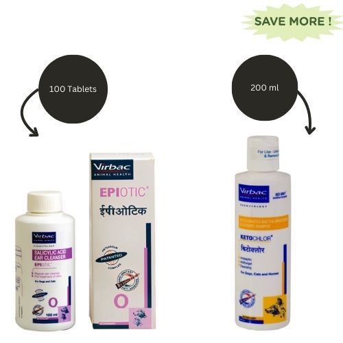 Virbac Epiotic Ear Cleanser (Salicylic Acid) (100ml) and Virbac Ketochlor Shampoo (200ml) Combo Both-Pharmacy Exclusive Combo 100mL + 200mL