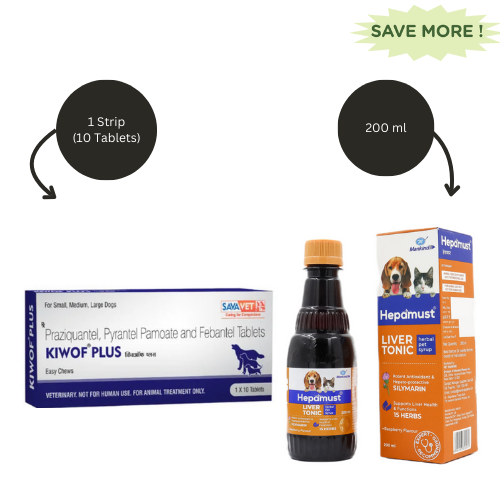 Savavet Kiwof Plus Dog Deworming Tablet (Pack of 10) And Mankind Hepamust Liver Tonic Appetite Booster for Dogs and Cats (200ml) Combo Dogs-Pharmacy Exclusive Combo 1 Strip (10 tablets) + 200ml