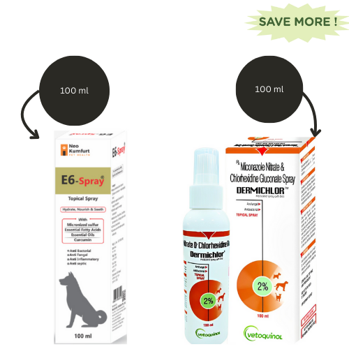 Neo Kumfurt E6 Spray for Dogs (100ml) And Vetoquinol Dermichlor Antibacterial Antifungal Spray (100ml) Combo Dogs-Pharmacy Exclusive Combo 100mL + 100mL