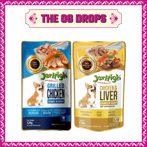 JerHigh Chicken Grilled in Gravy and Chicken And Liver in Gravy Dog Wet Food Combo