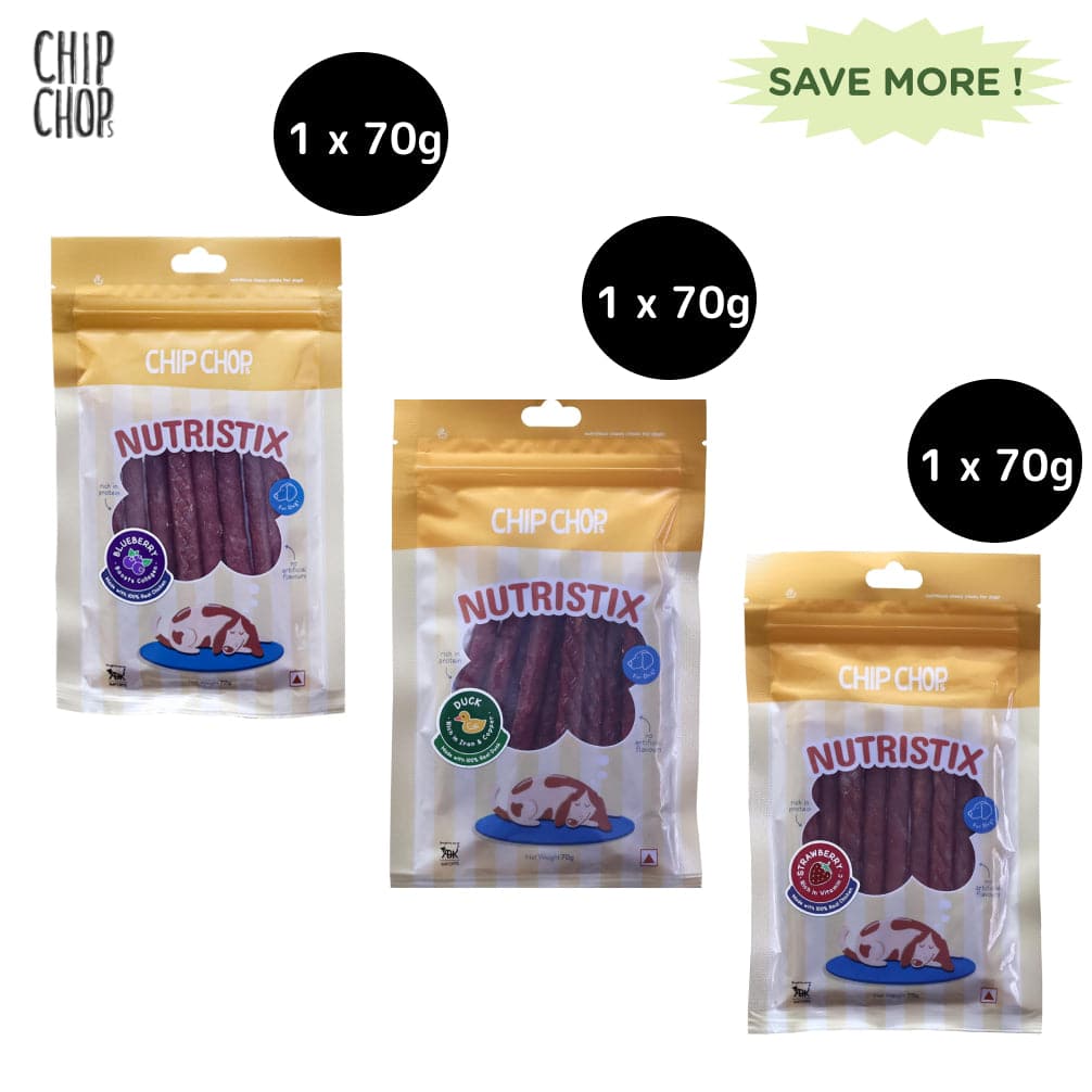Chip Chops Blueberry, Duck and Strawberry Nutristix Dog Treats Combo (3 x 70g)
