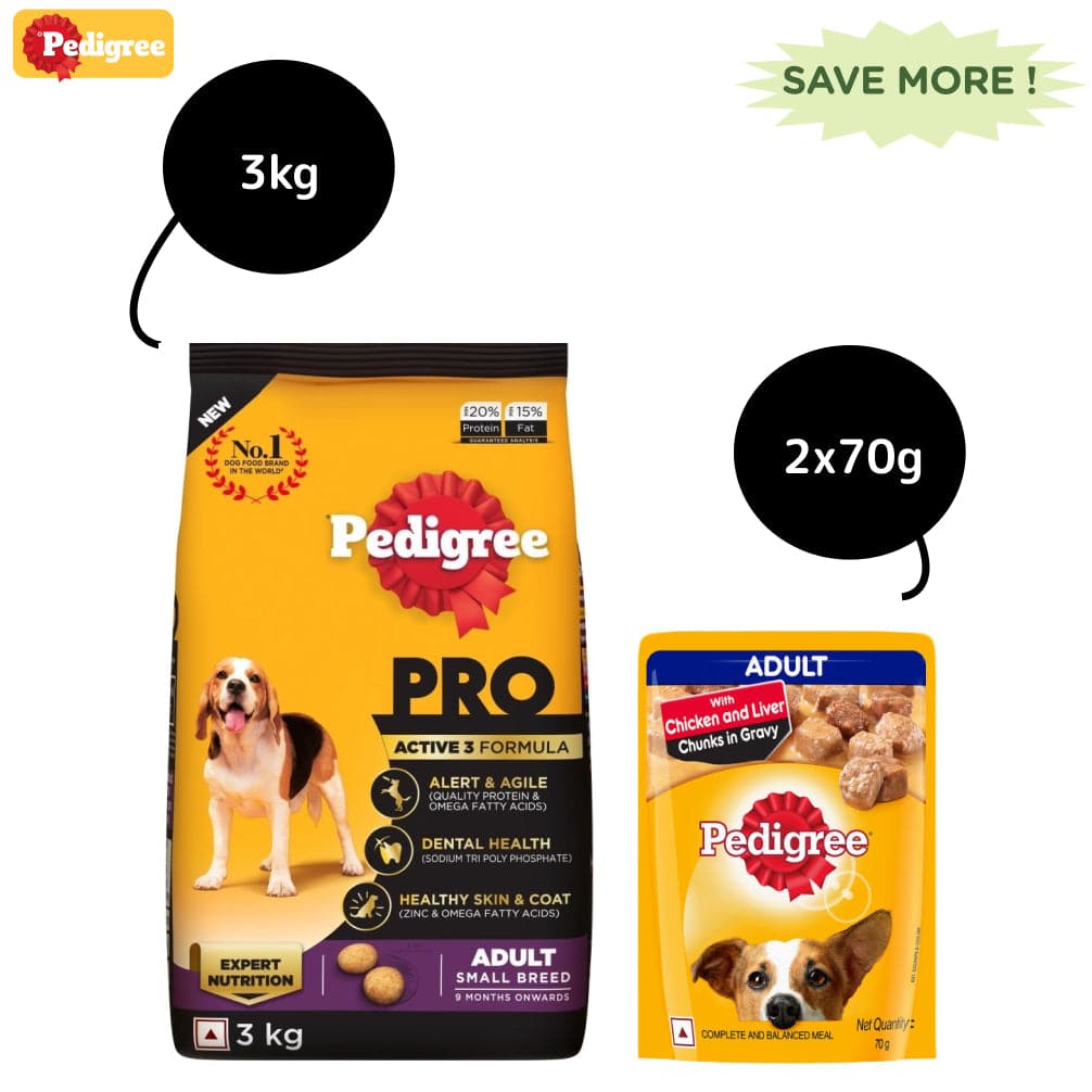 Pedigree PRO Expert Nutrition Dry Food for Small Breed and Chicken and Liver Chunks in Gravy Wet Adult Dog Food Combo