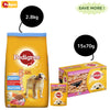 Pedigree Meat & Milk and Chicken Chunks in Gravy Puppy Dry and Wet Food Combo Exclusive Combo Pedigree 2.8kg + 15x70g