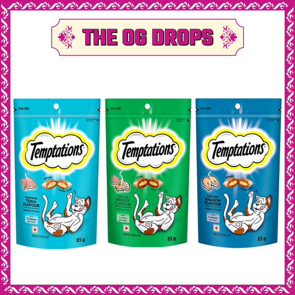 Temptations Savoury Salmon, Seafood Medley and Tempting Tuna Flavour Cat Treats Combo
