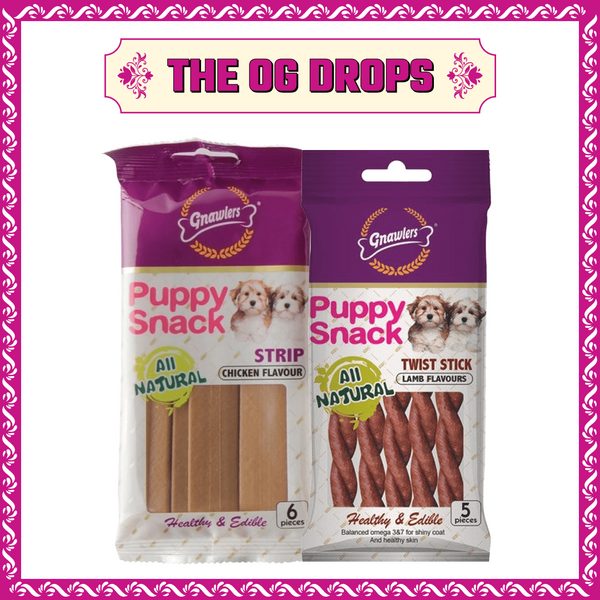 Gnawlers Puppy Snack Strip Chicken and Twist Stick Lamb Flavoured Dog Treats Combo