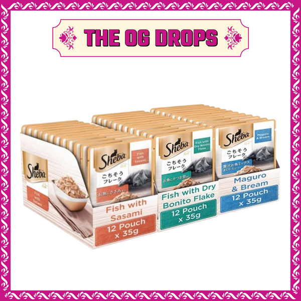 Sheba Fish with Sasami, Dry Bonito Flake and Maguro & Bream Fish Mix Premium Cat Wet Food Combo