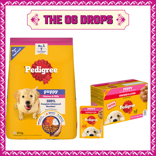Pedigree Puppy Dog Food Combo |Chicken & Milk Dry & Chicken & Liver Wet