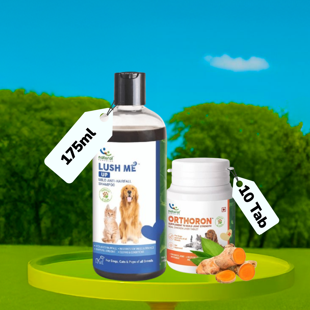 Natural Remedies Lush Me Up Anti Hairfall Shampoo & Orthoron Joint Supplement Dogs & Cats Combo Exclusive Combo Natural Remedies 175mL+10Tab
