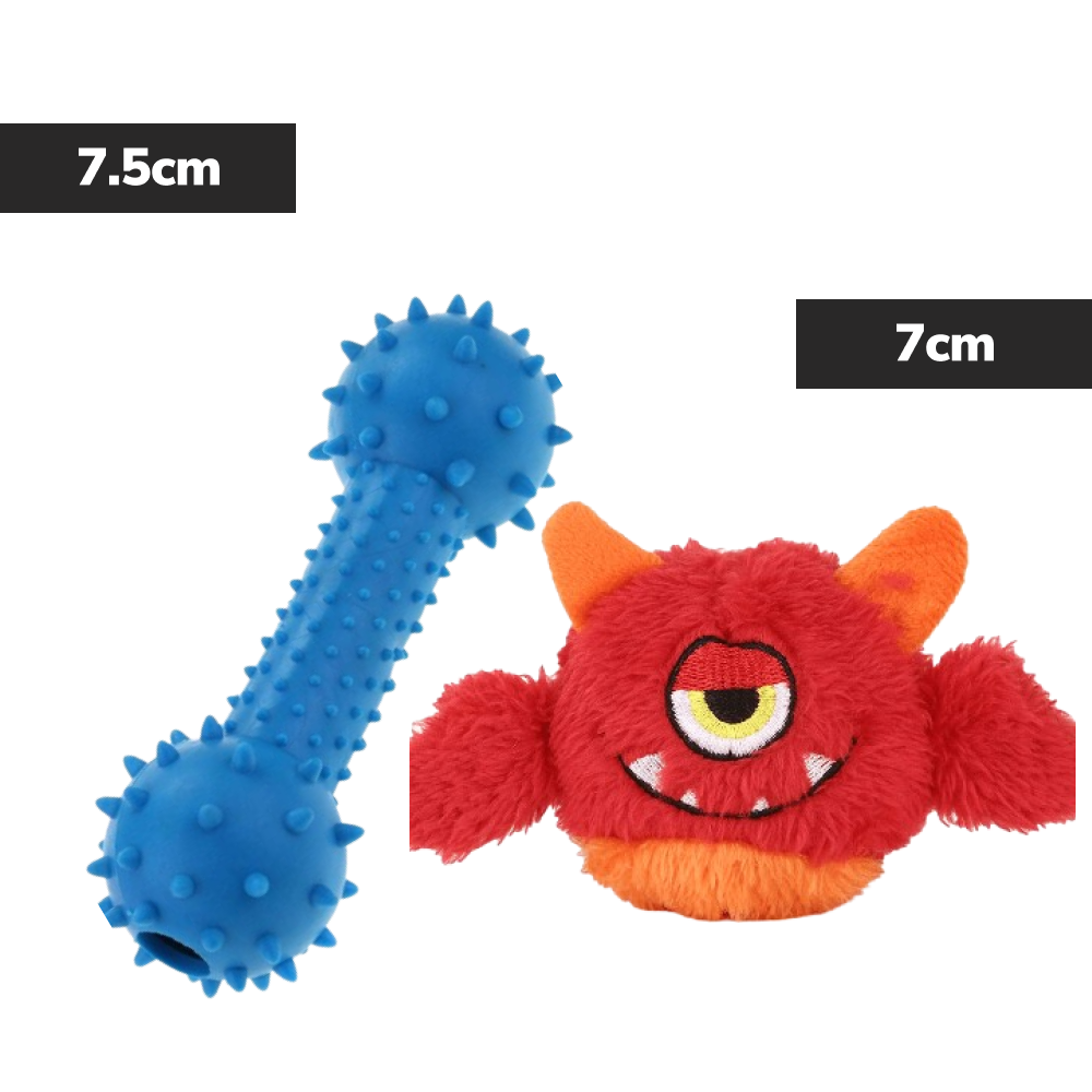 Pet Vogue Bone Rubber & Basil Plush Monster Ball with Squeaker Dog Combo Exclusive Combo Exclusive Combo 7.5cm+7cm