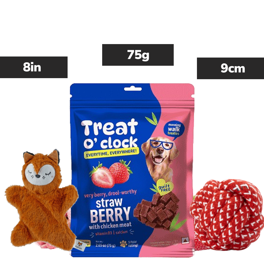 Skatrs Rope Ball Toy, Barkbutler x Fofos Plush Fox & Natural Remedies Strawberry Chicken Dog Combo Exclusive Combo Exclusive Combo 9cm+8in+75g