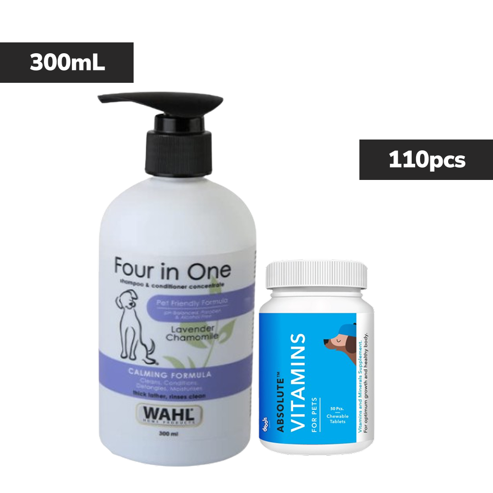 Wahl 4 in 1 Lavender Chamomile Calming Shampoo & Drools Absolute Vitamin Supplement Tablets Dog Combo Exclusive Combo Exclusive Combo 300mL+110pcs