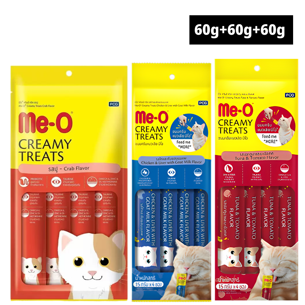 Me O Crab, Chicken, Liver, Goat, Milk, Tuna, Tomato Combo Creamy Treats Cat Cats-Treats & Others Me O 3x60g