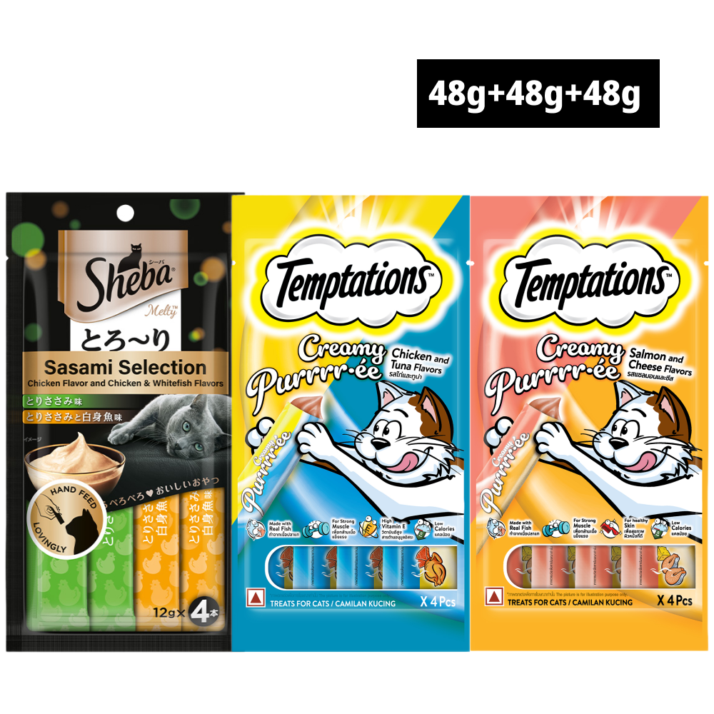 Sheba Chicken Melty, Tuna and Prawn Melty and Salmon and Cheese Creamy Combo Cat Cats-Treats & Others Sheba 2x48g