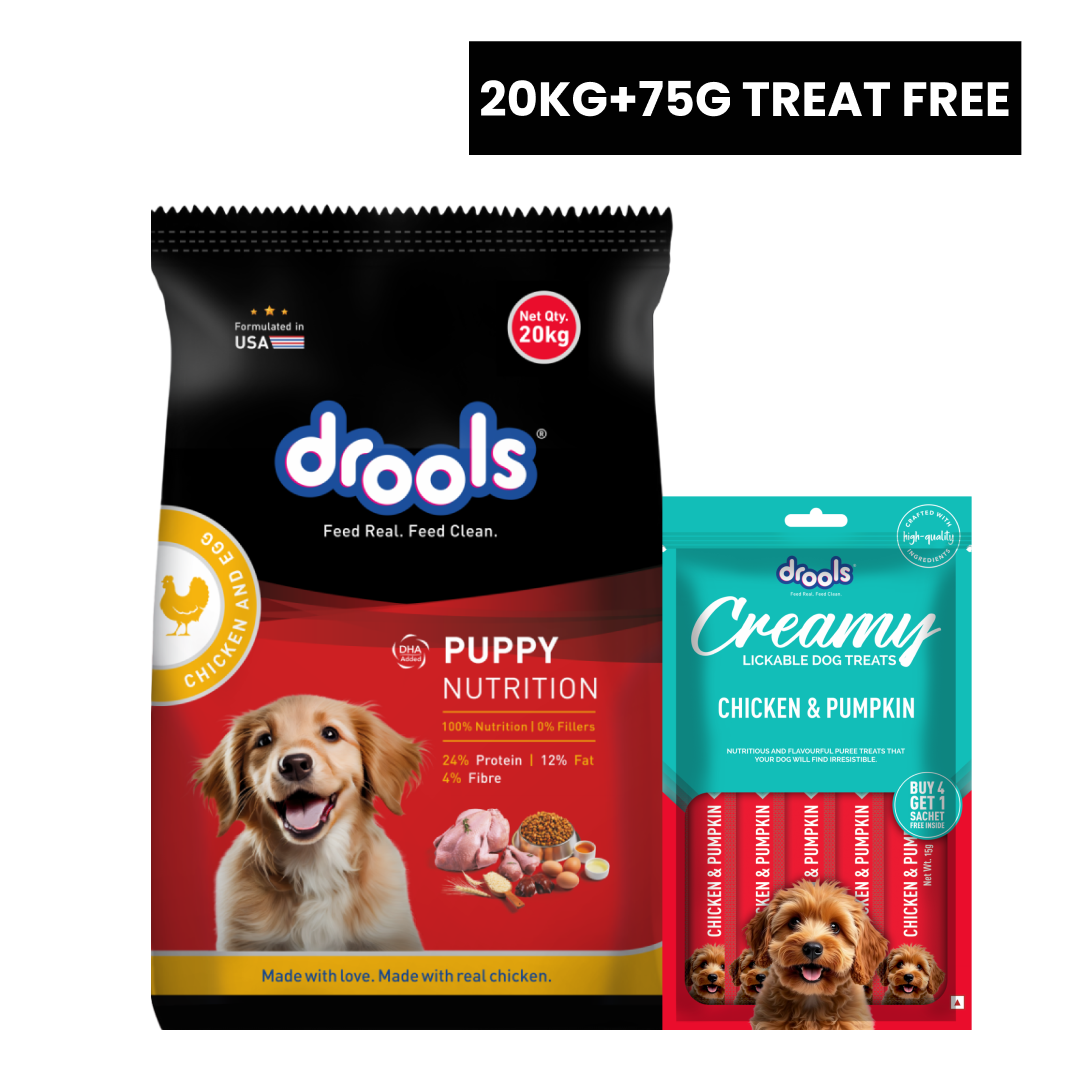 Drools Chicken and Egg Puppy Dog Dry Food Dogs- Dry Food Drools 20kg+75g Treat Free