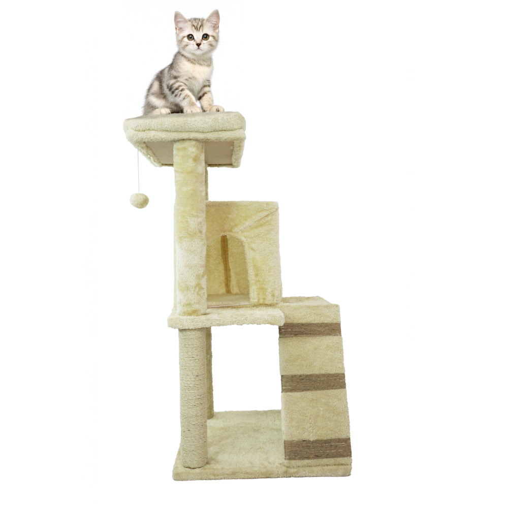 Skatrs Fur Fabric Ladder Jute Rope Scratching Post Cat tree for Cats and Kittens (Beige) Cats-Toys Skatrs 40x19x19in