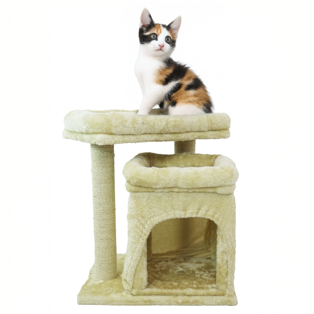 Skatrs Scratching Post Activity Tree Condo, Fur Fabric for Cats (Beige) Cats-Toys Skatrs