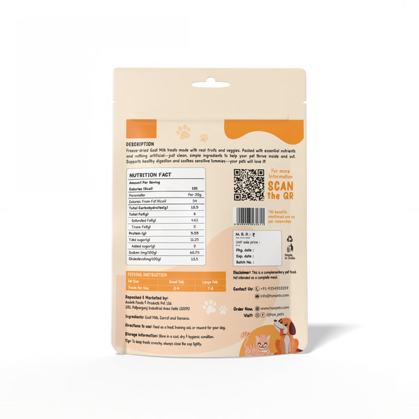 HYE Pets Freeze Dried Treats with Goat Milk, Carrot, and Banana for Dogs and Cats