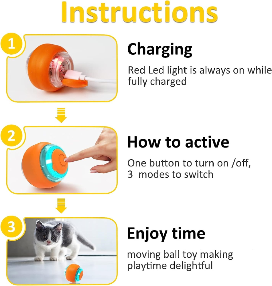 Goofy Tails Smart Interactive Ball Toy for Cats (Orange)