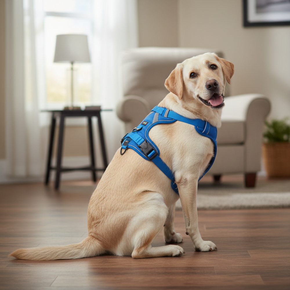 Skatrs Fully Padded Comfort Electric Reflective Harness for Dogs & Cats (Blue) Both-Collar, Leashes, harnesses Skatrs