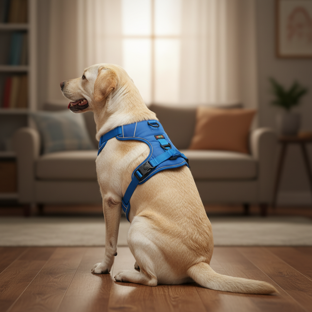 Skatrs Fully Padded Comfort Electric Reflective Harness for Dogs & Cats (Blue) Both-Collar, Leashes, harnesses Skatrs