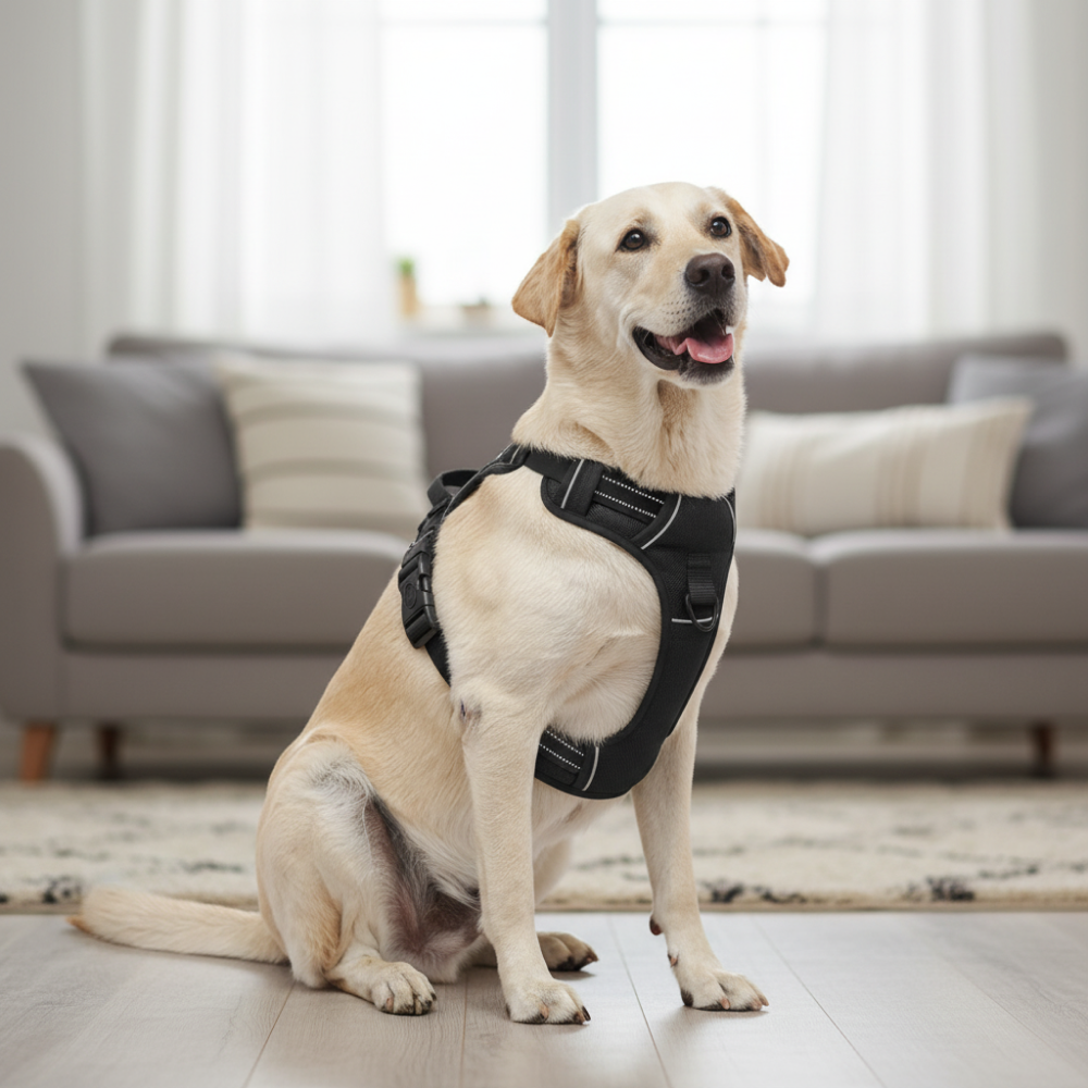 Skatrs Fully Padded Comfort Midnight Reflective Harness for Dogs & Cats (Black) Both-Collar, Leashes, harnesses Skatrs