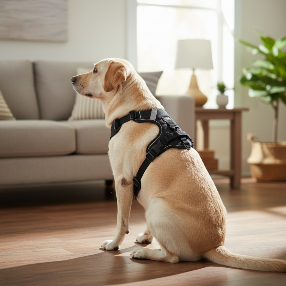 Skatrs Fully Padded Comfort Midnight Reflective Harness for Dogs & Cats (Black) Both-Collar, Leashes, harnesses Skatrs
