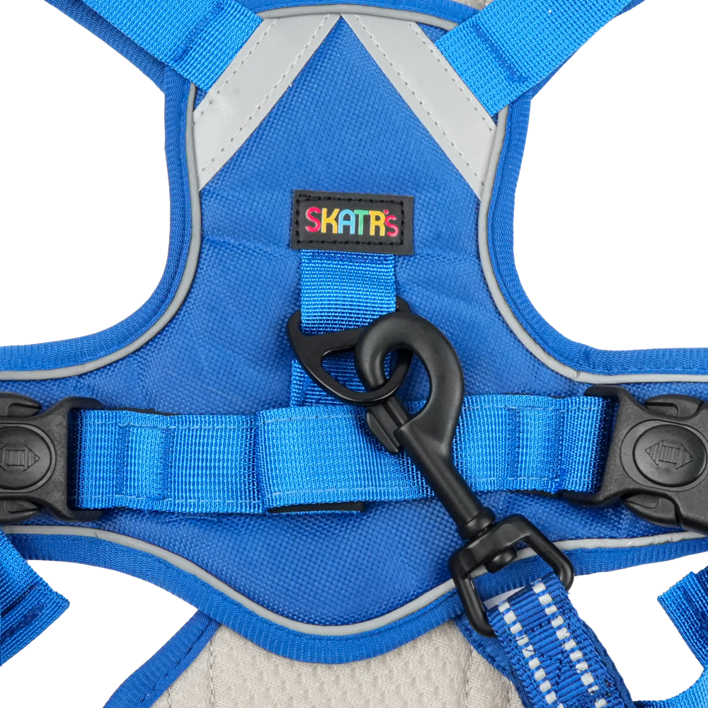 Skatrs Fully Padded Comfort Electric Reflective Harness for Dogs & Cats (Blue) Both-Collar, Leashes, harnesses Skatrs