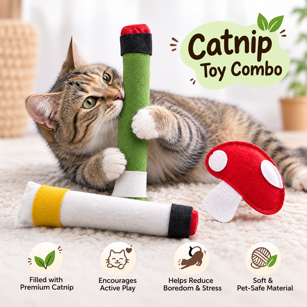 Skatrs Cig, Joint and Magic Mushroom Catnip Toys Combo for Cats
