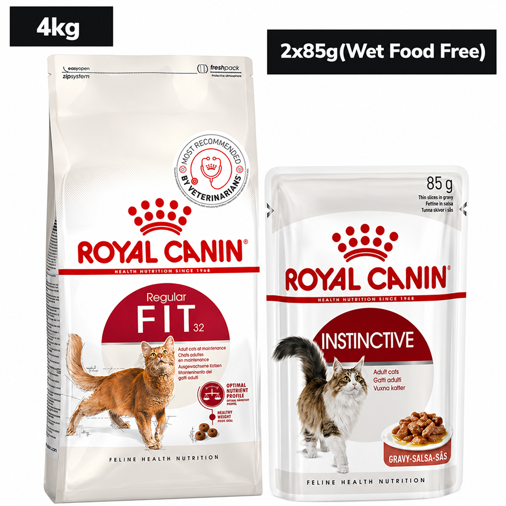 Royal Canin Fit 32 Regular for Adult Cat Dry Food Cats- Dry food Royal Canin 4kg+2x85g (Wet Food Free)