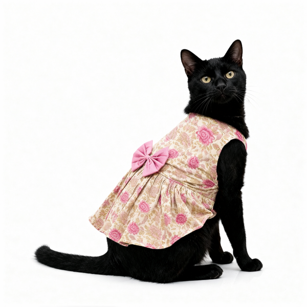 Skatrs Cotton Dress for Dogs and Cats (Off White and Pink Lotus)
