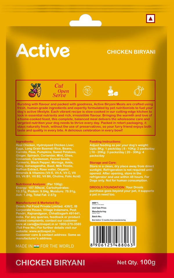 Active Weekly Combo Packof 4 Biryani Fresh Food For Dogs (Buy 1 Get 1)