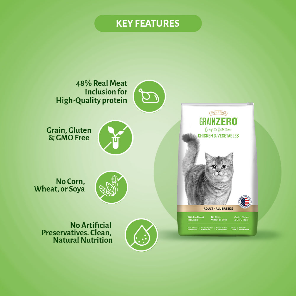 Signature Grain Zero Chicken & Vegetable Adult Cat Dry Food For All Breed Cats- Dry food Signature