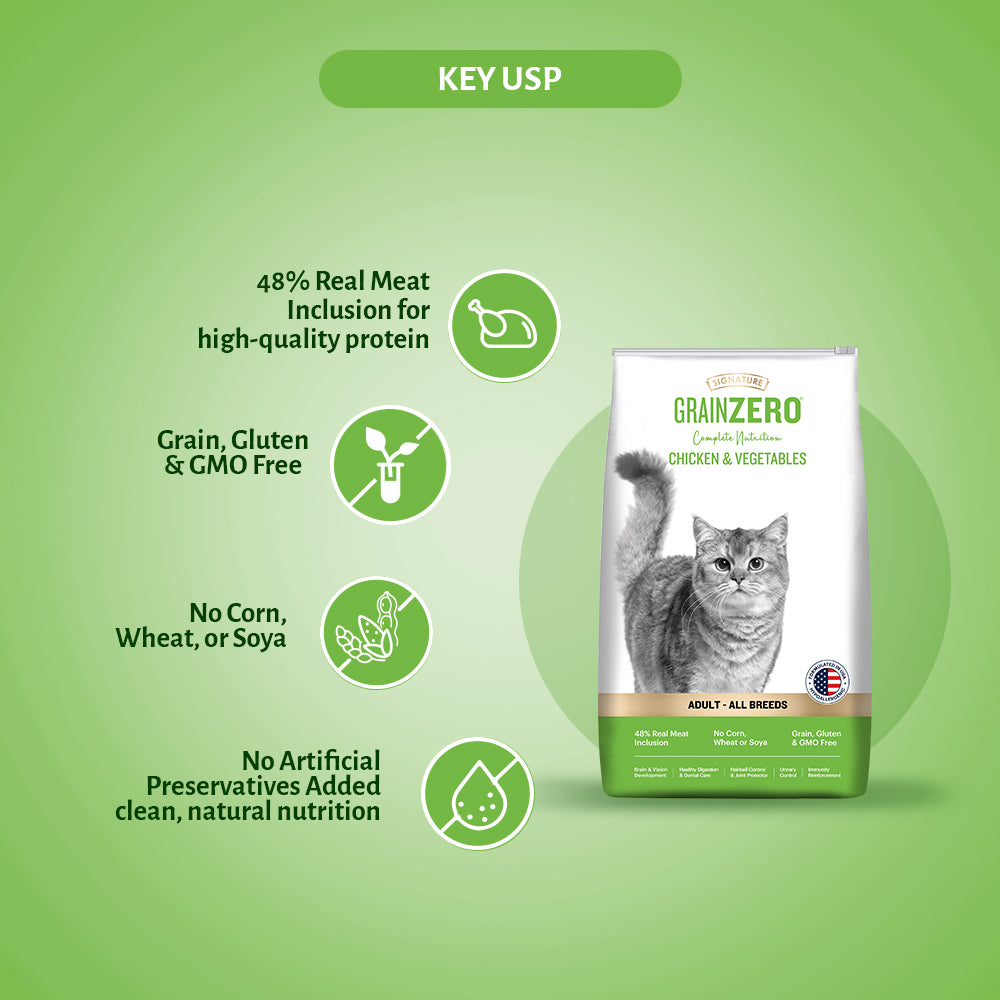 Signature Grain Zero Chicken & Vegetable Adult Cat Dry Food For All Breed Cats- Dry food Signature