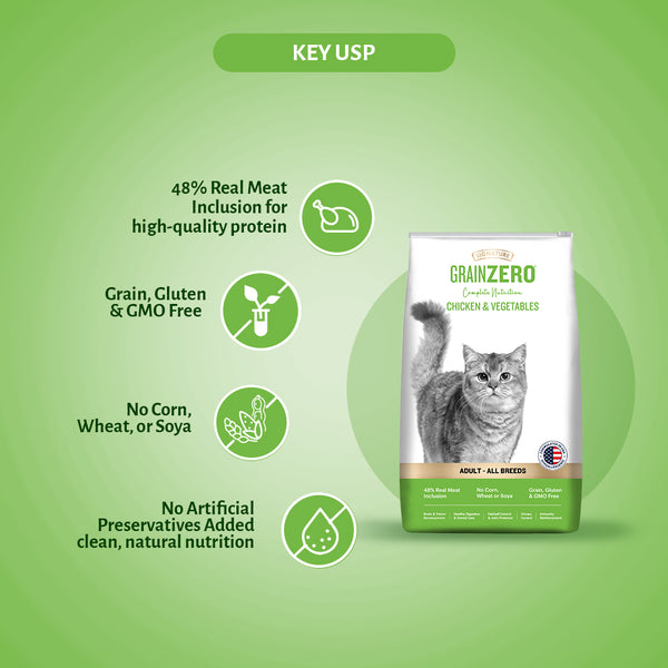 Signature Grain Zero Chicken & Vegetable Adult Cat Dry Food For All Breed