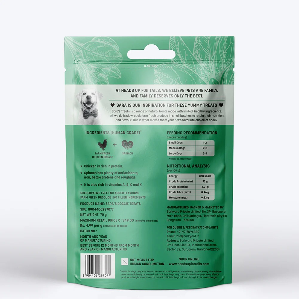 HUFT Sara's Doggie Grain Free Chicken with Spinach Jerky Dog Treats Dog Treats + Others Heads Up for Tails
